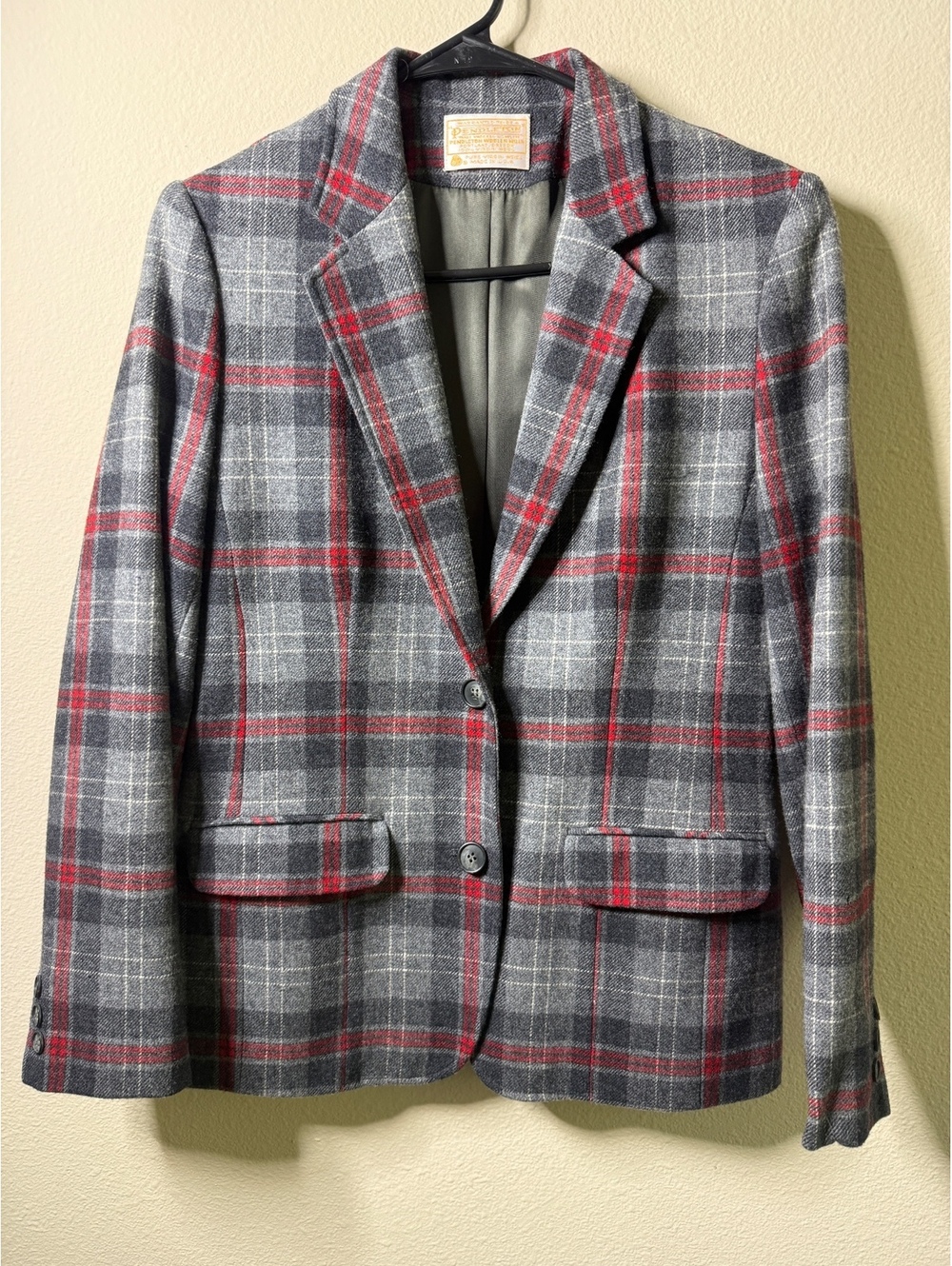 Pendleton Women's Wool Plaid Blazer Jacket Gray Red Size Medium